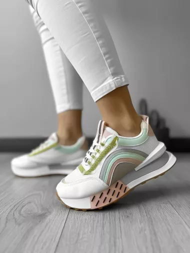 Adidasi dama casual albi cu roz CL2302 N11-3